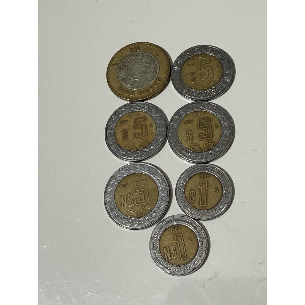 MEXICO Pesos 1 5 10 Lot Of 7 vintage Coins Mexican